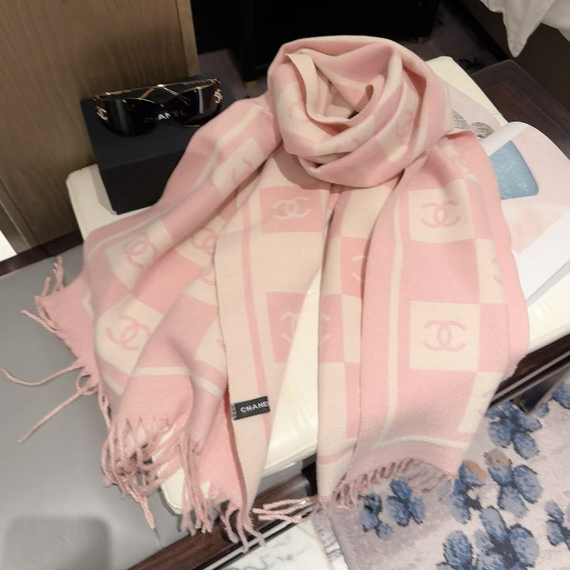 Checkerboard Monogram Scarf with Fringed Ends