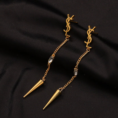 304 Stainless Steel Monogram Spike Chain Dangle Earrings