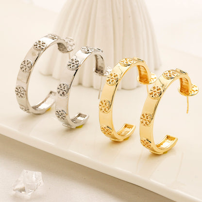 304 Stainless Steel Pave Open Hoop Stud Earrings