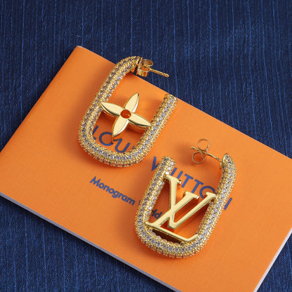 Chain-Edged Asymmetric Monogram Hoop Earrings