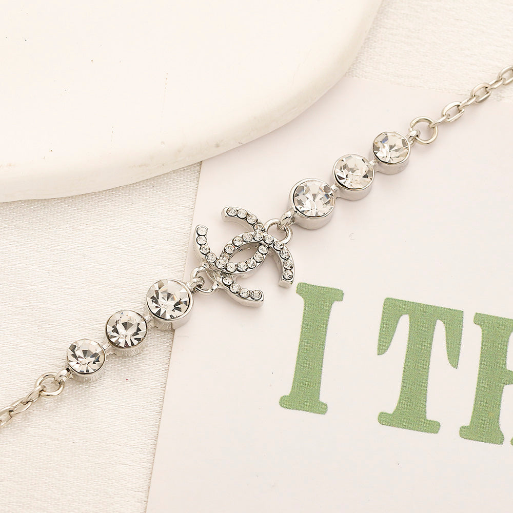 304 Stainless Steel Pave Interlocking-C Bracelet & Necklace - Individual or Set