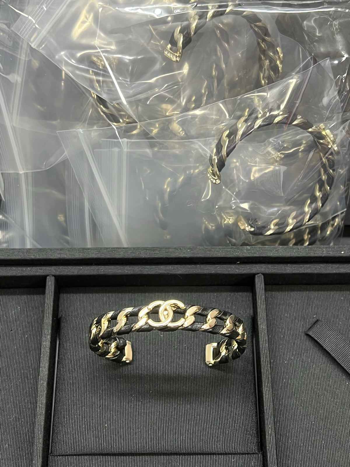 Two-Tone Chain-Link Interlocking-C Cuff Bracelet
