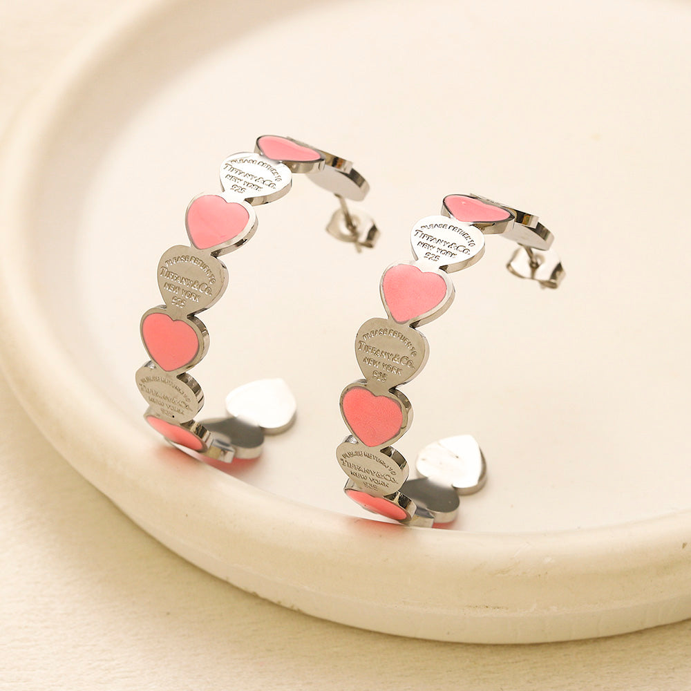 304 Stainless Steel Colorful Heart-Link Hoop Earrings