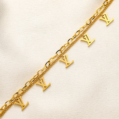 304 Stainless Steel Double-Chain Monogram Charm Bracelet