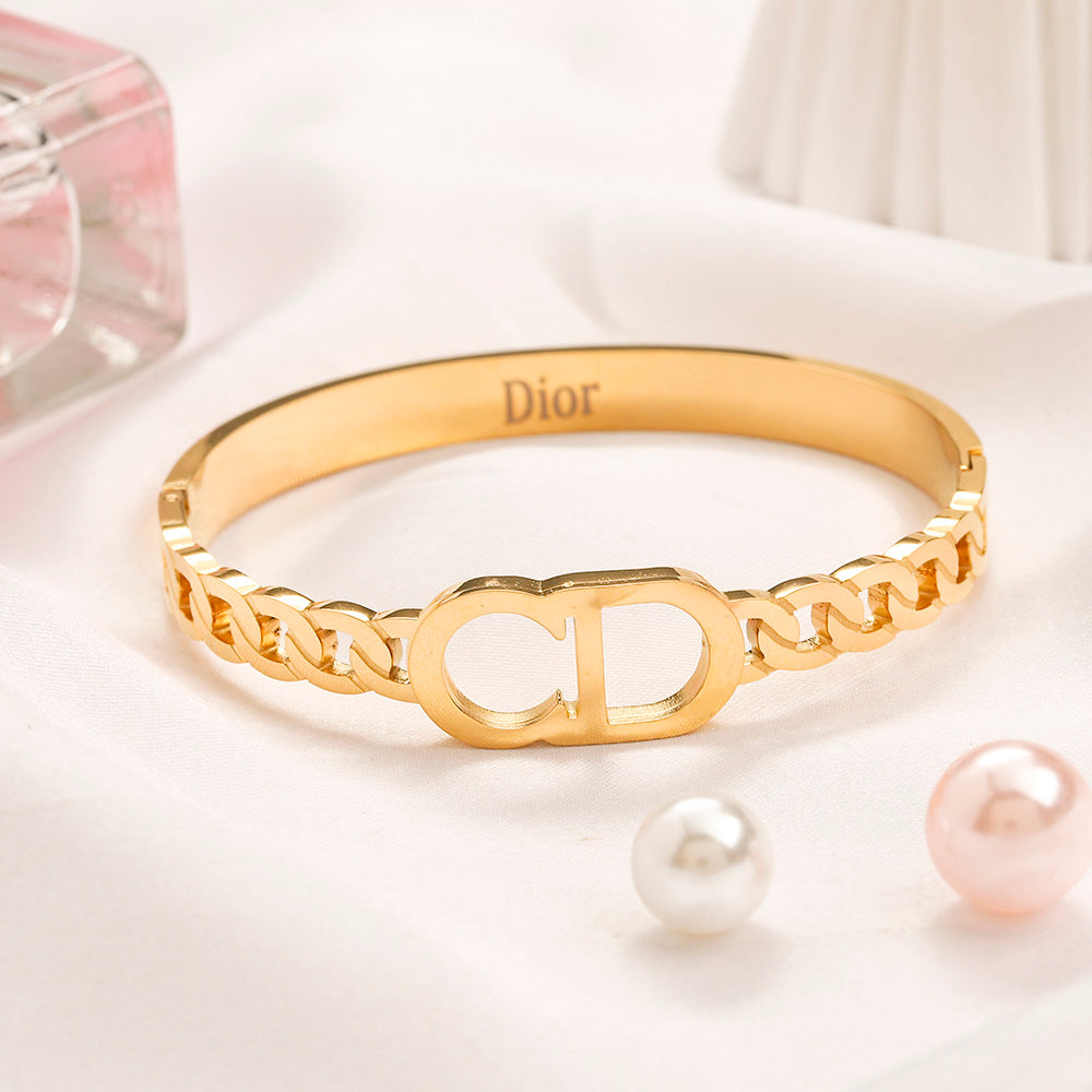 304 Stainless Steel Mixed Chain-Link Monogram Bangle Bracelet