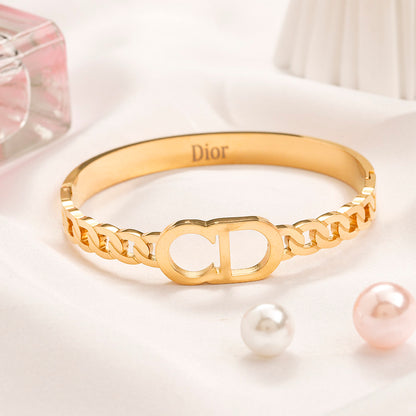 304 Stainless Steel Mixed Chain-Link Monogram Bangle Bracelet