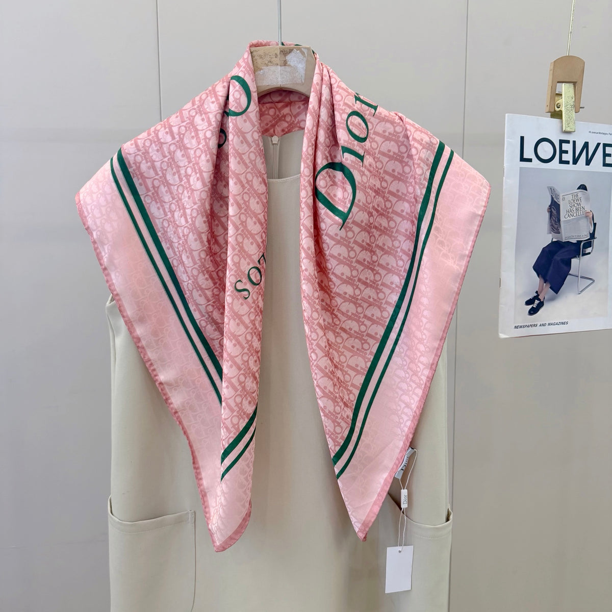 Striped Border Monogram Square Scarf - 90 x 90 cm