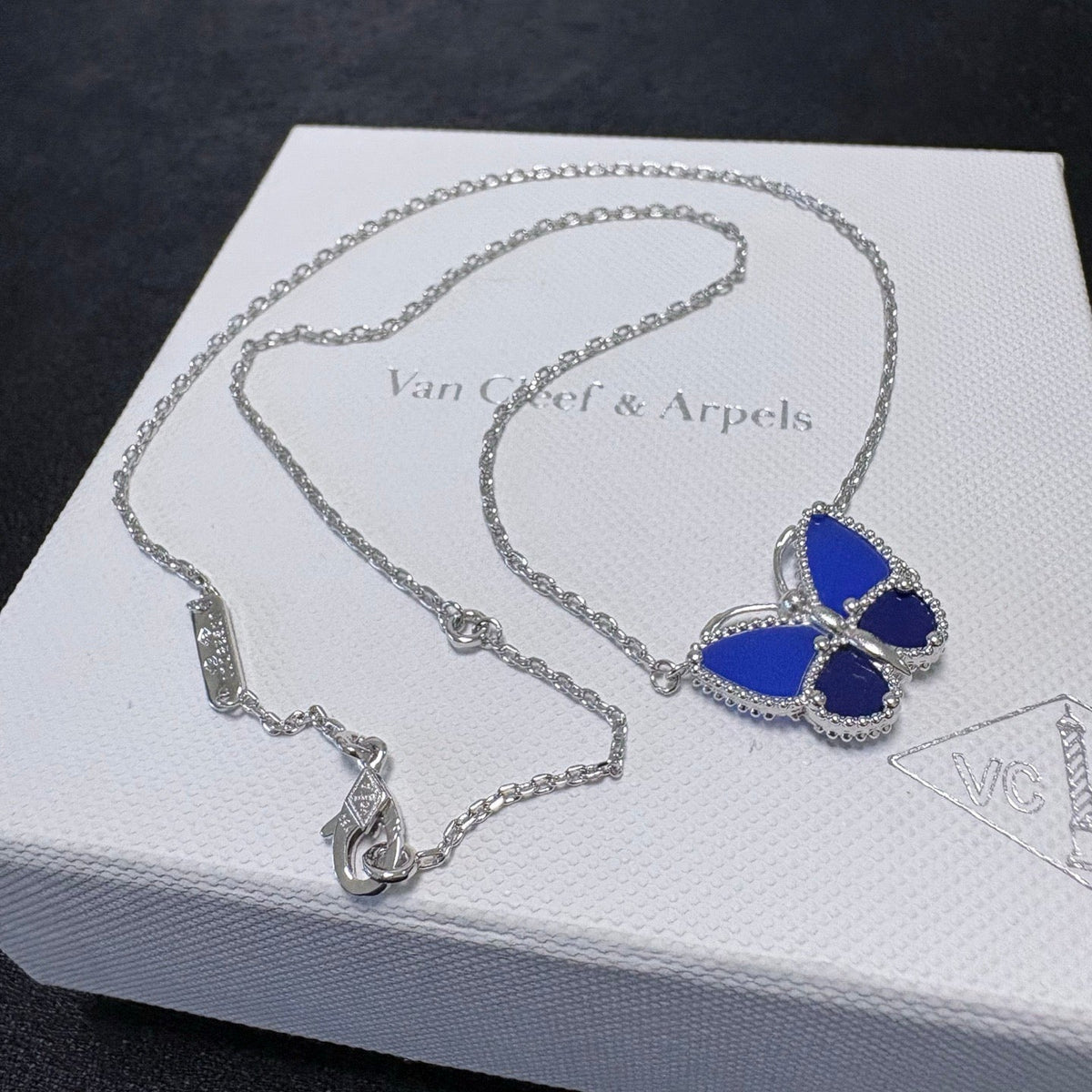 Blue-Inlay Butterfly Pendant Necklace