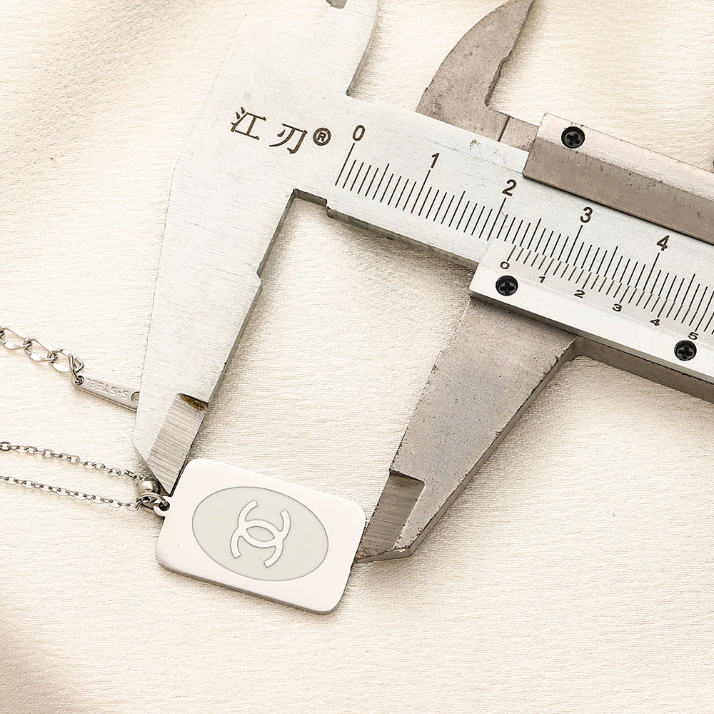 304 Stainless Steel Rectangular Monogram Tag Necklace