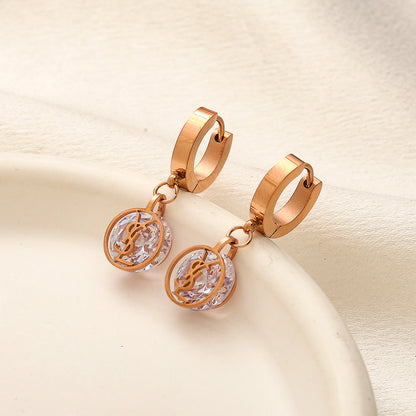 304 Stainless Steel Round Monogram Charm Huggie Earrings