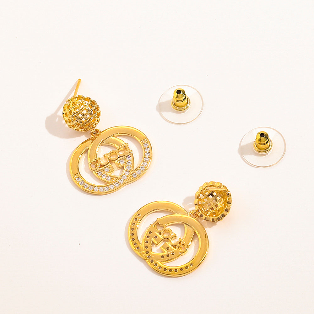304 Stainless Steel Textured Round Interlocking-G Drop Earrings