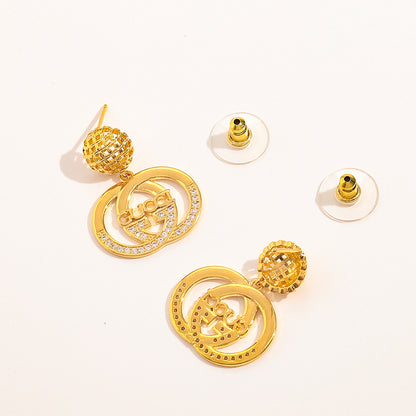 304 Stainless Steel Textured Round Interlocking-G Drop Earrings