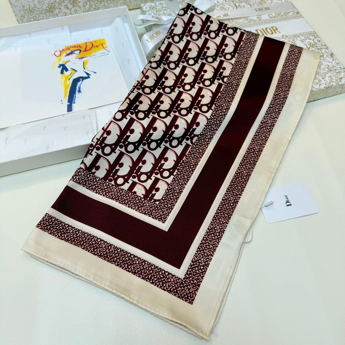 Repeating Monogram Stripe-Edge Square Scarf - 90 x 90 cm