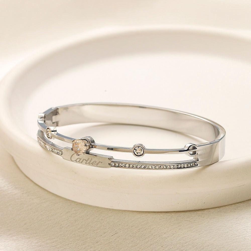 304 Stainless Steel Cross-Motif Double-Band Bangle Bracelet
