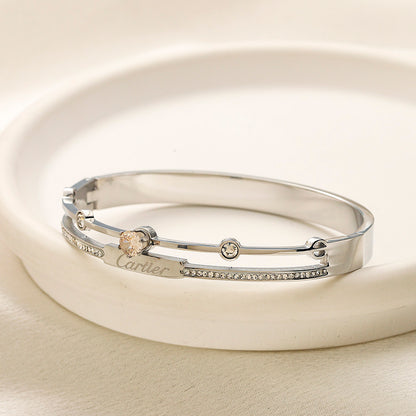 304 Stainless Steel Cross-Motif Double-Band Bangle Bracelet
