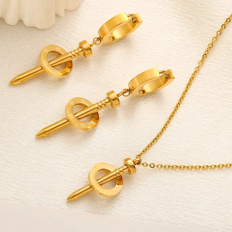 304 Stainless Steel Spike Charm Earrings & Necklace Collection