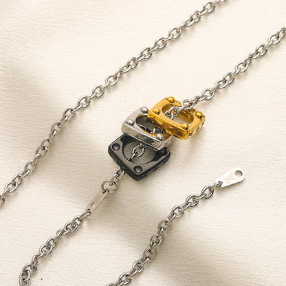 304 Stainless Steel Mixed-Tone Ring Pendant Necklace
