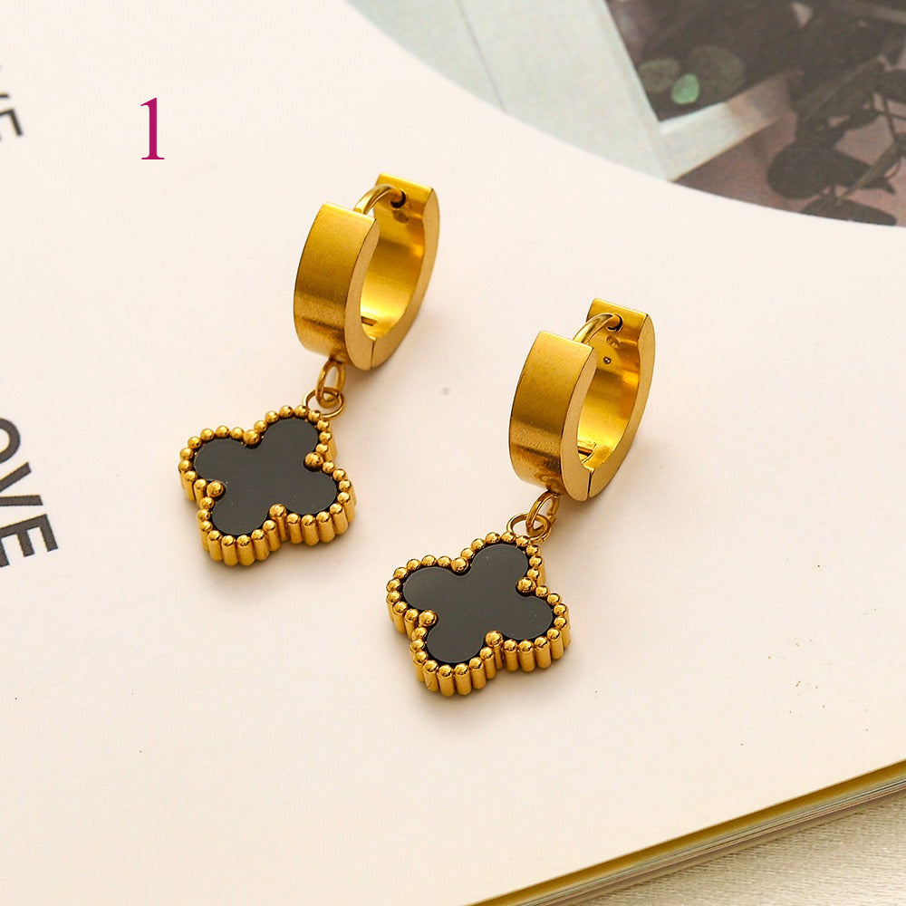 304 Stainless Steel Colorful Quatrefoil Stud Earrings