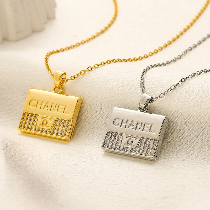 Copper Pave Square Lettering Pendant Necklace