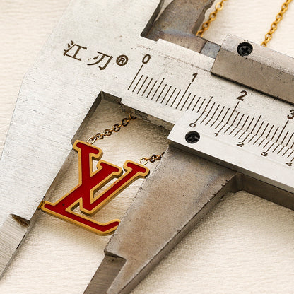 304 Stainless Steel Color-Inlay Monogram & Flower Necklace