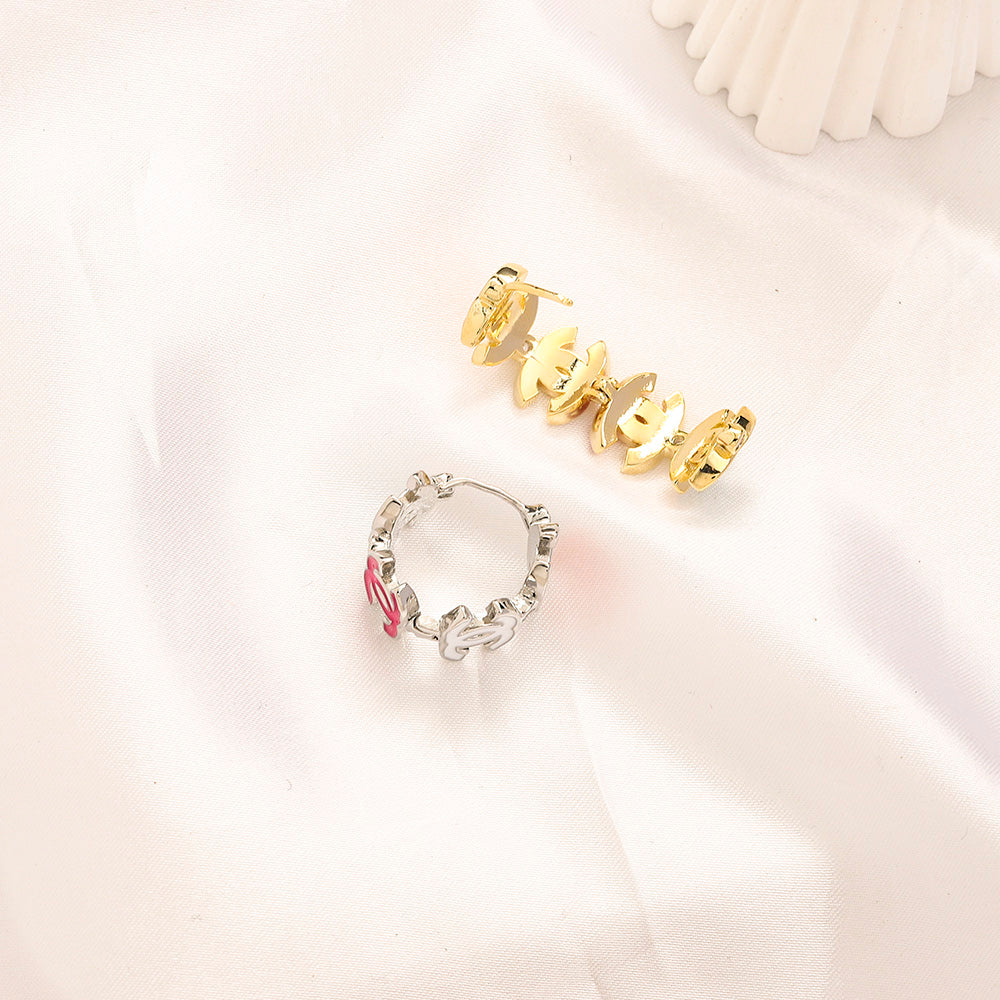 304 Stainless Steel Colorful Interlocking-C Stud Earrings