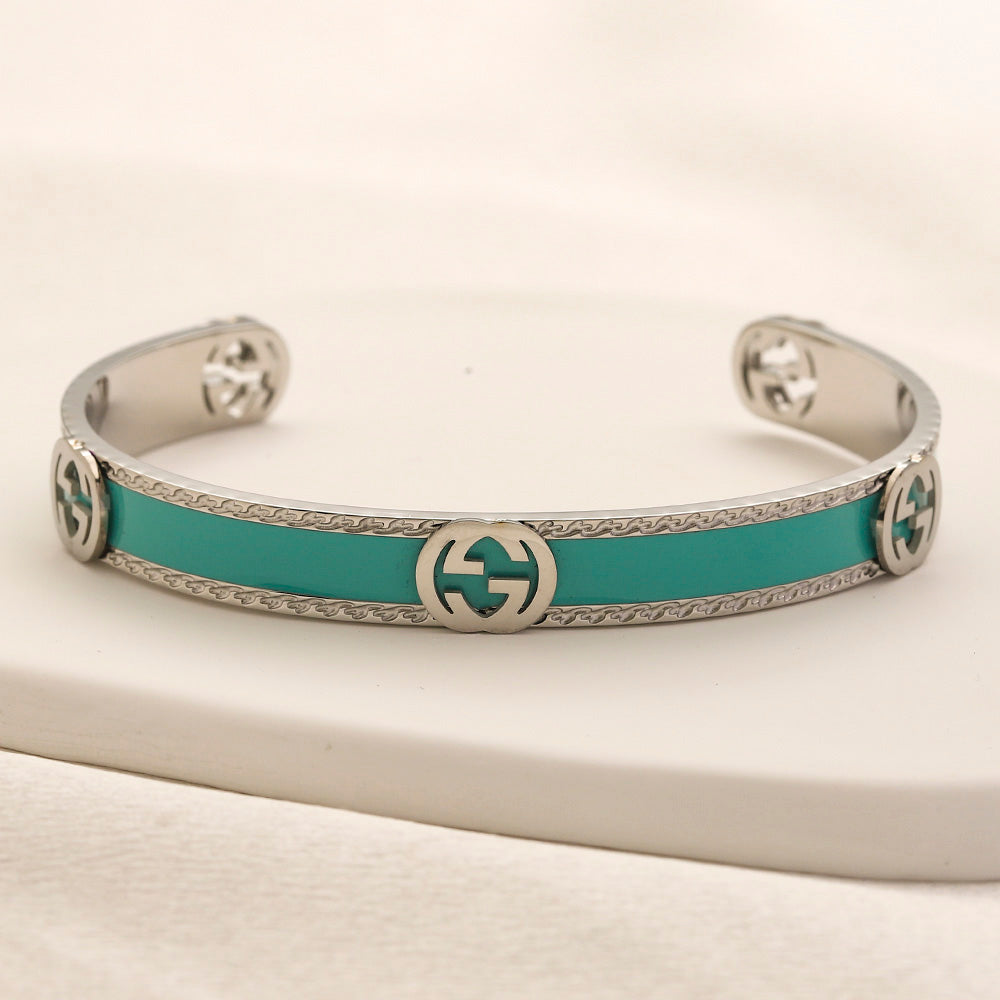 304 Stainless Steel Turquoise Inlay Interlocking-G Cuff Bracelet
