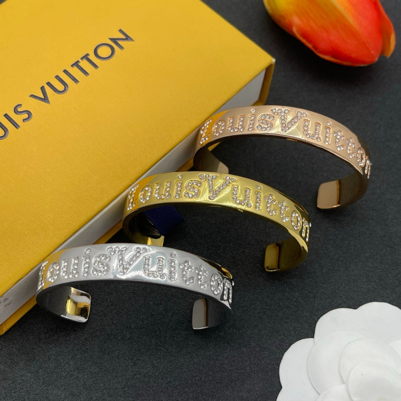 Pave Floral Monogram Open Cuff Bracelet