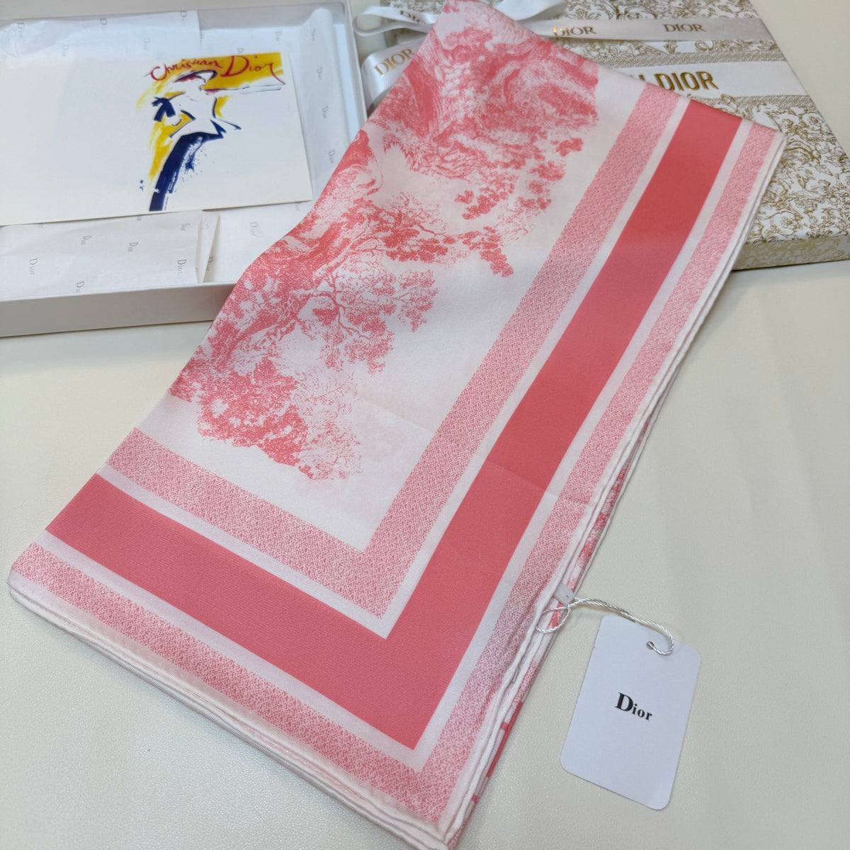 Scenic Print Colorblock Square Scarf - 90 x 90 cm