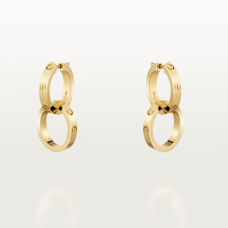 Double Ring Screw-Detail Drop Earrings