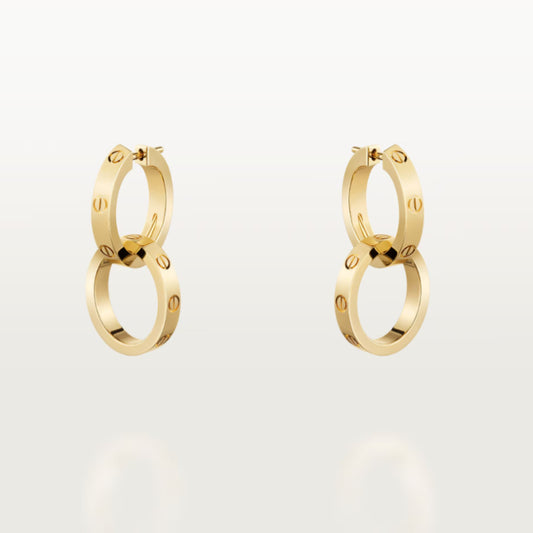 Double Ring Screw-Detail Drop Earrings