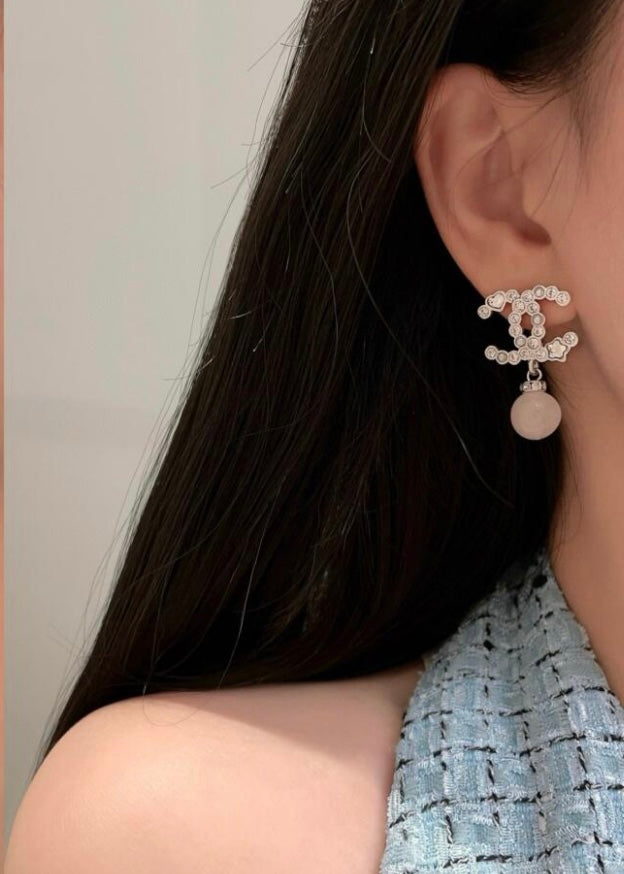 Pave Interlocking-C & Pearl-Effect Drop Earrings