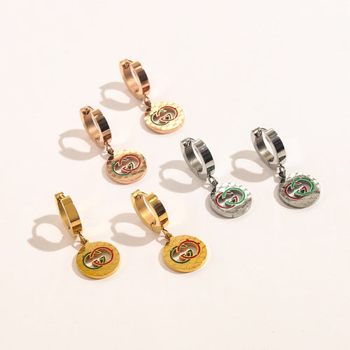 304 Stainless Steel Colored Disc Charm Huggie Earrings