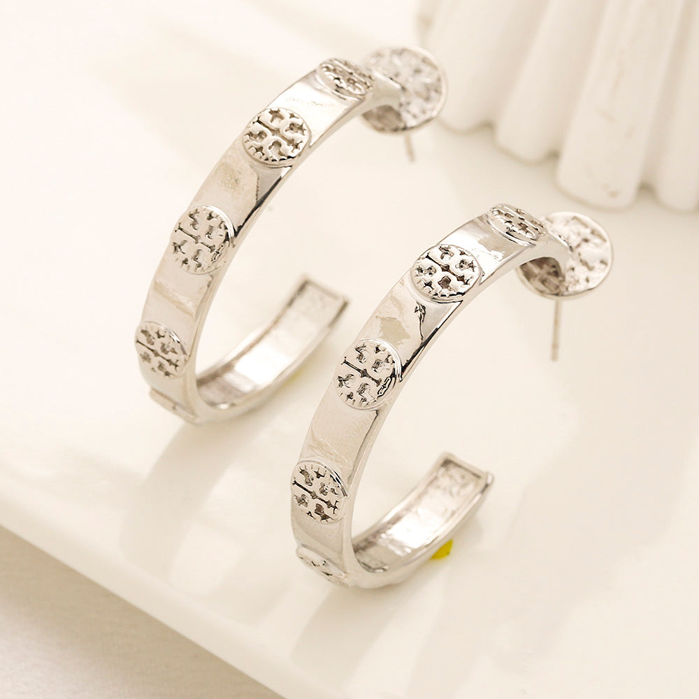 304 Stainless Steel Pave Open Hoop Stud Earrings