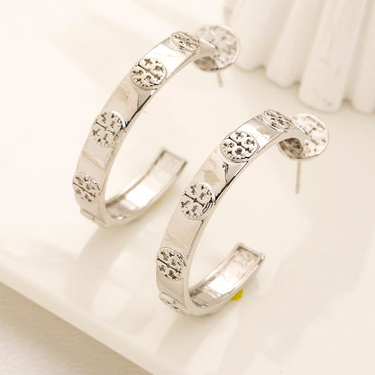304 Stainless Steel Pave Open Hoop Stud Earrings