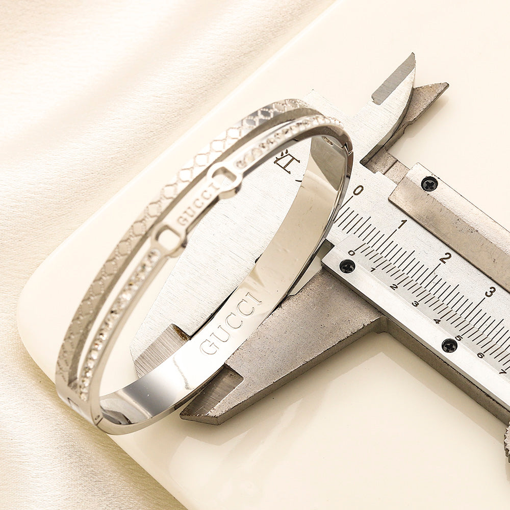 304 Stainless Steel Double-Row Pave Bangle Bracelet