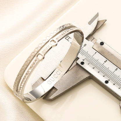304 Stainless Steel Double-Row Pave Bangle Bracelet