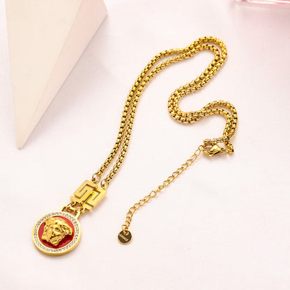 304 Stainless Steel Color-Inlay Medallion Pendant Necklace