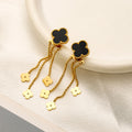 304 Stainless Steel Quatrefoil Chain Tassel Earrings