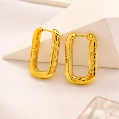 304 Stainless Steel Engraved Oblong Hoop Earrings
