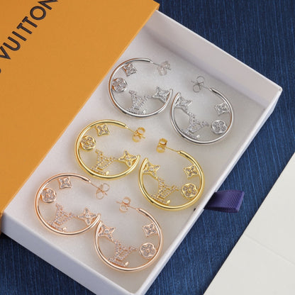 Pave Floral & Monogram Hoop Earrings