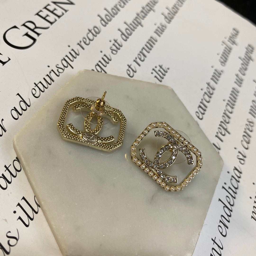 Black Rectangle Pave-Edge Stud Earrings