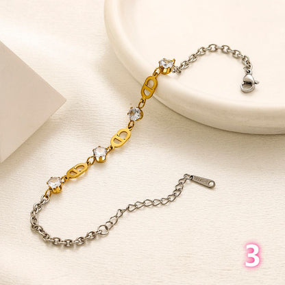304 Stainless Steel Two-Tone Motif Chain Bracelet - Style Options