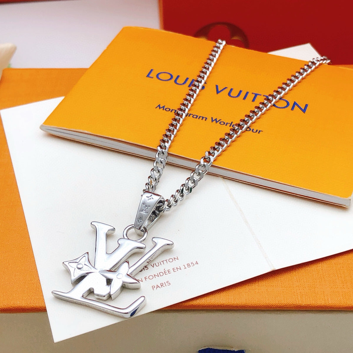 Large Monogram Pendant Chain Necklace