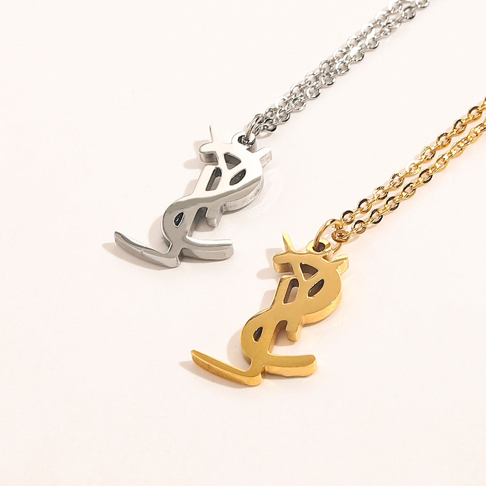 304 Stainless Steel Polished Monogram Fine Chain Necklace