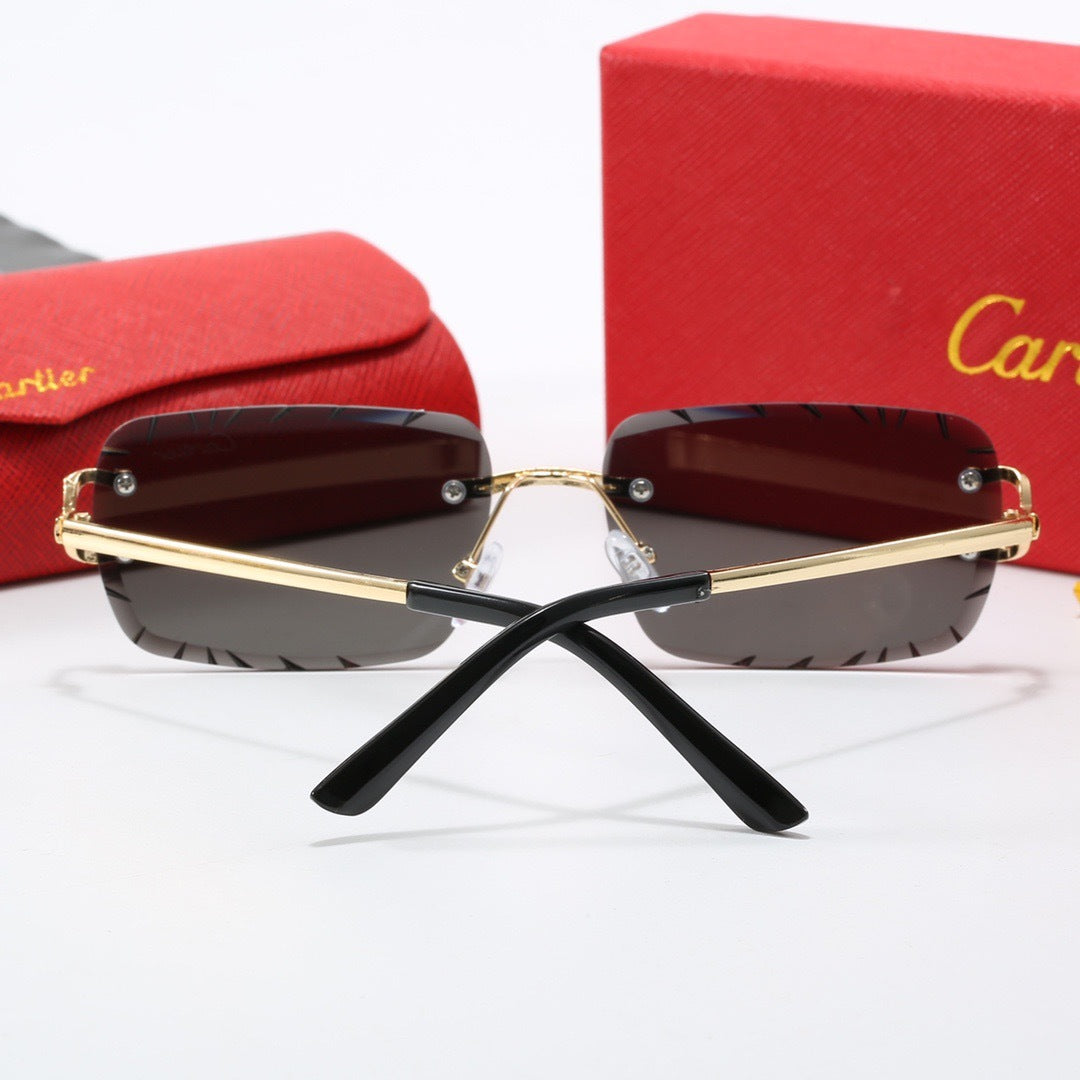 Rimless Rectangle Sunglasses with Double-Bar Temples