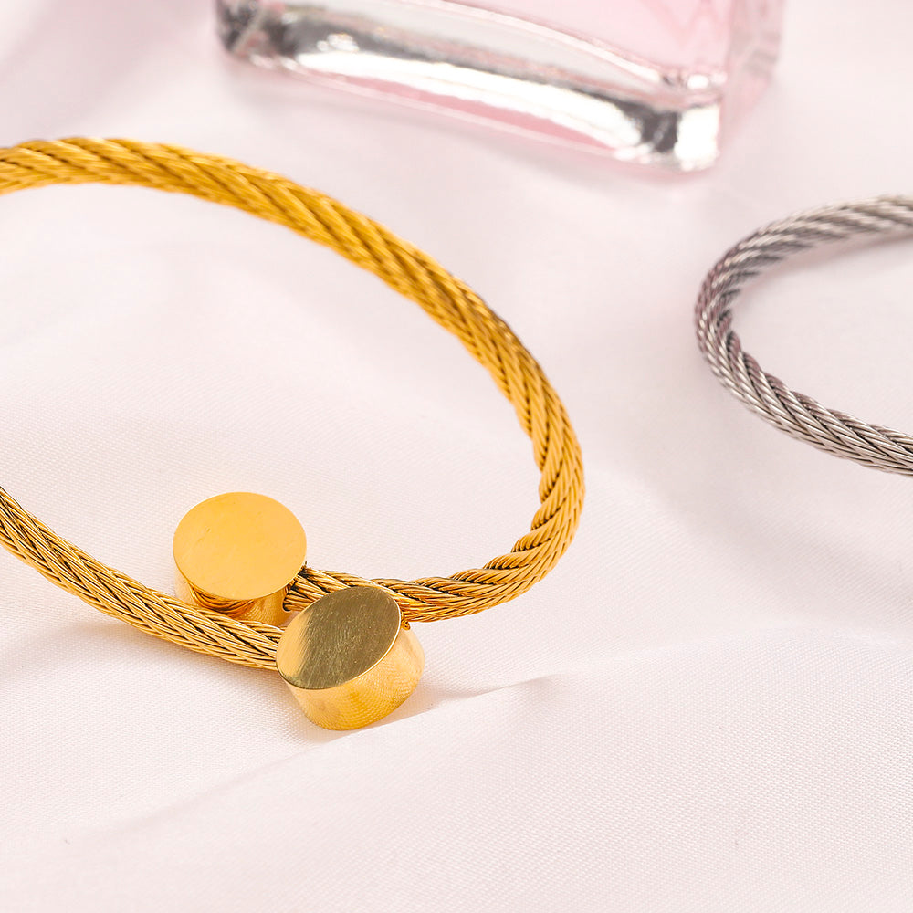 304 Stainless Steel Twisted Cable Ball-End Cuff Bracelet