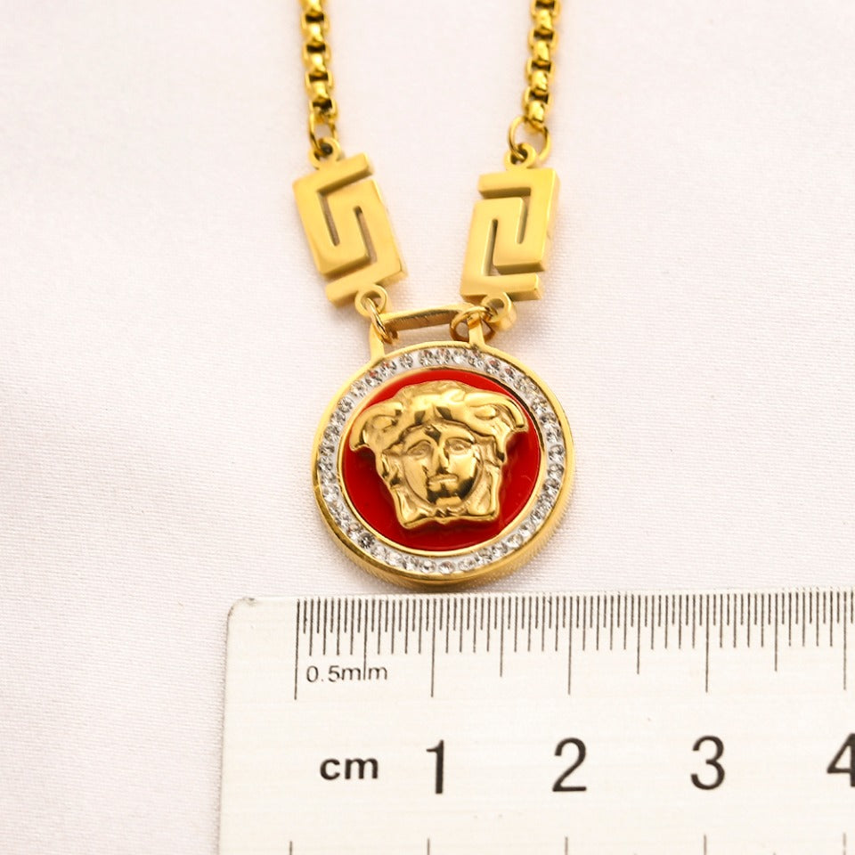 304 Stainless Steel Color-Inlay Medallion Pendant Necklace