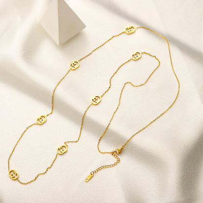304 Stainless Steel Round Monogram Station Necklace - 90 cm