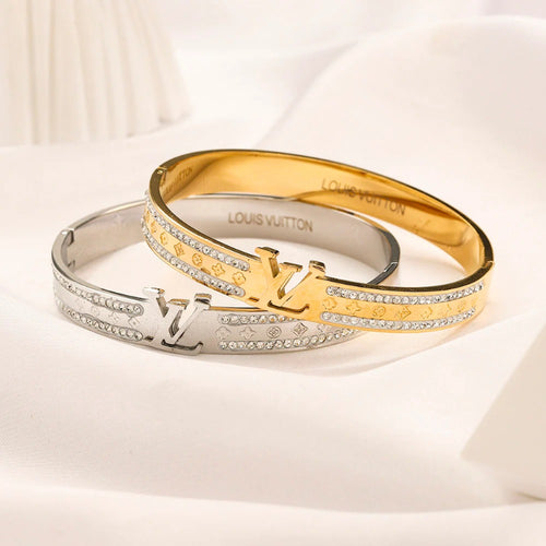 304 Stainless Steel Pave Monogram Slim Bangle Bracelet