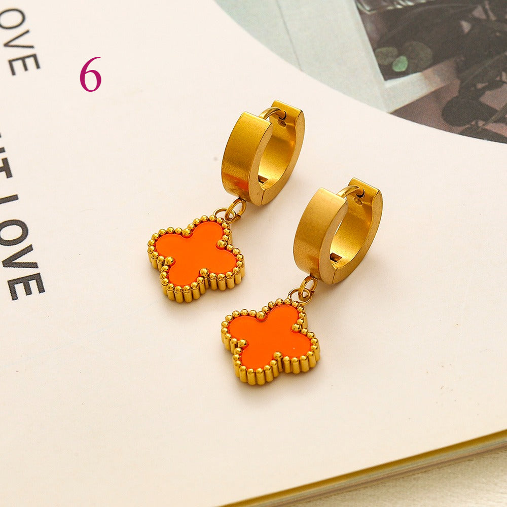 304 Stainless Steel Colorful Quatrefoil Stud Earrings